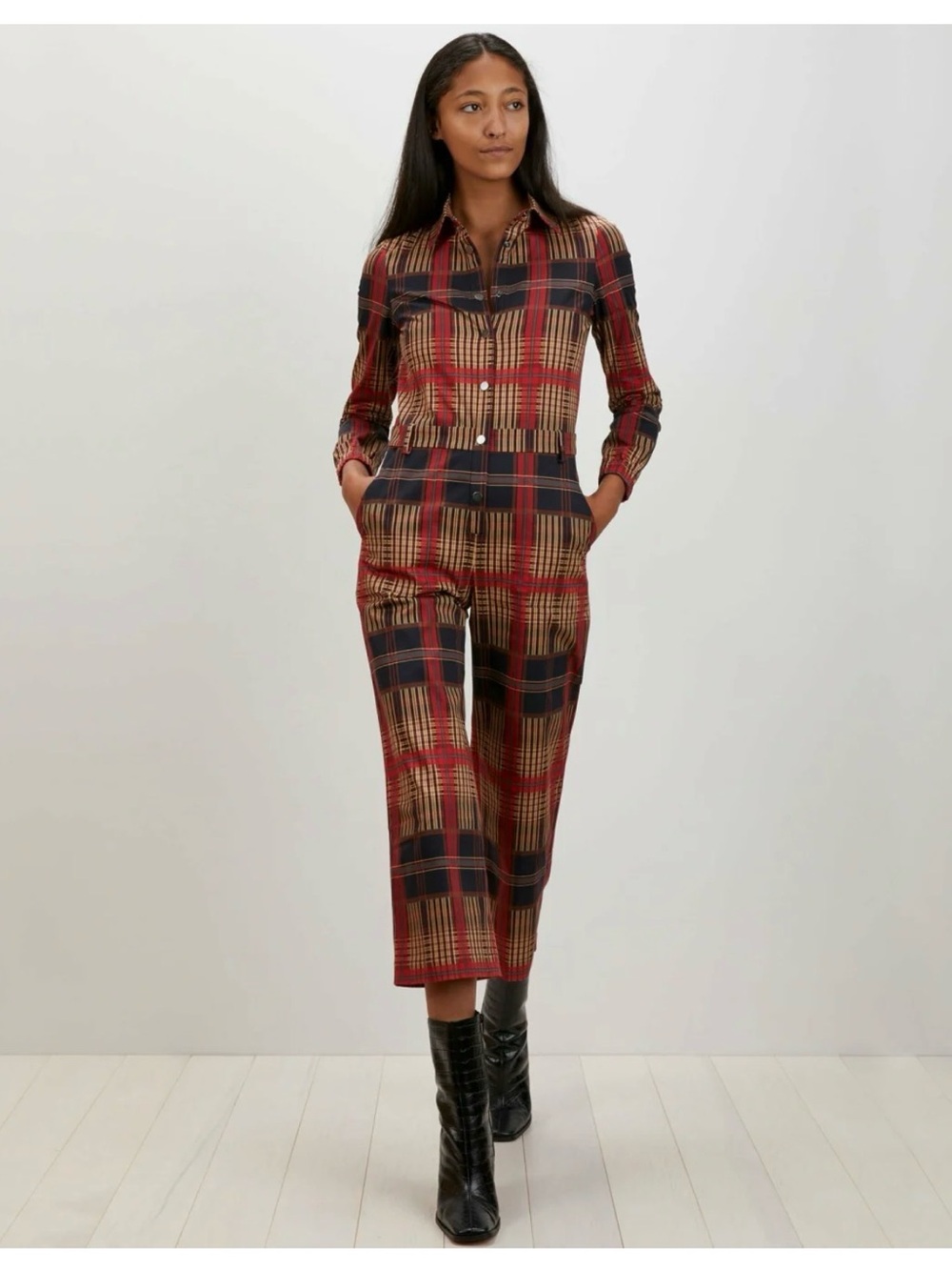 The KIT Alex Academia Jumpsuit Romper Autumnal Plaid Size Medium Rustic Harvest